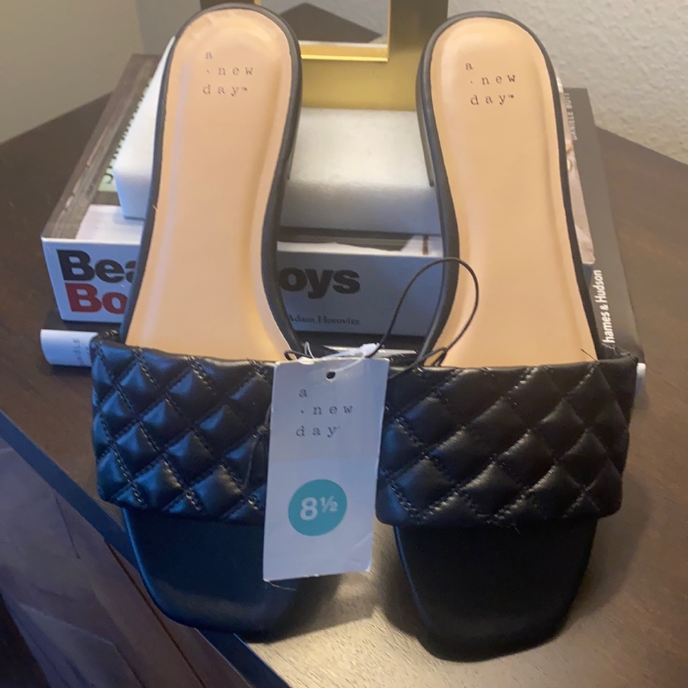 A New Day Black Woven Slides